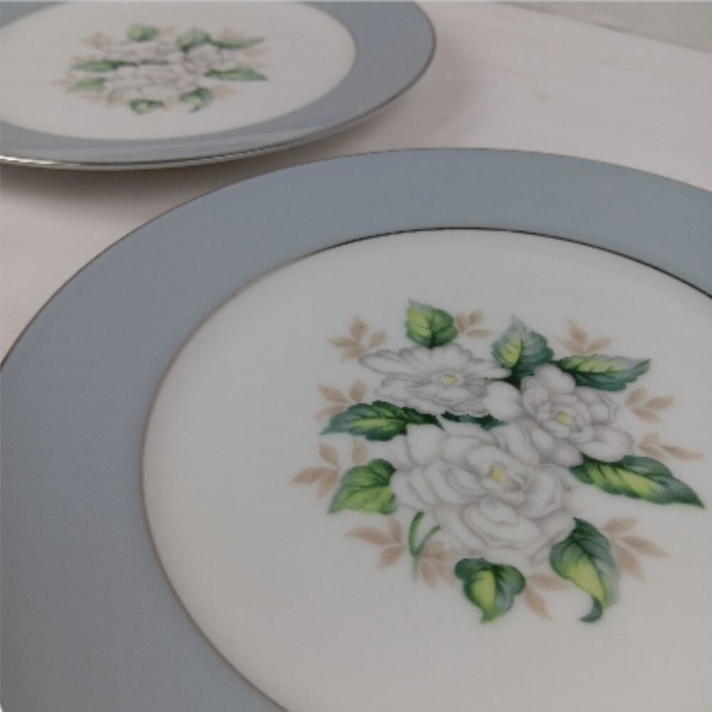 2 Harmony House Sheraton Salad Plate 3250 Fine China Sears Blue Grey Floral